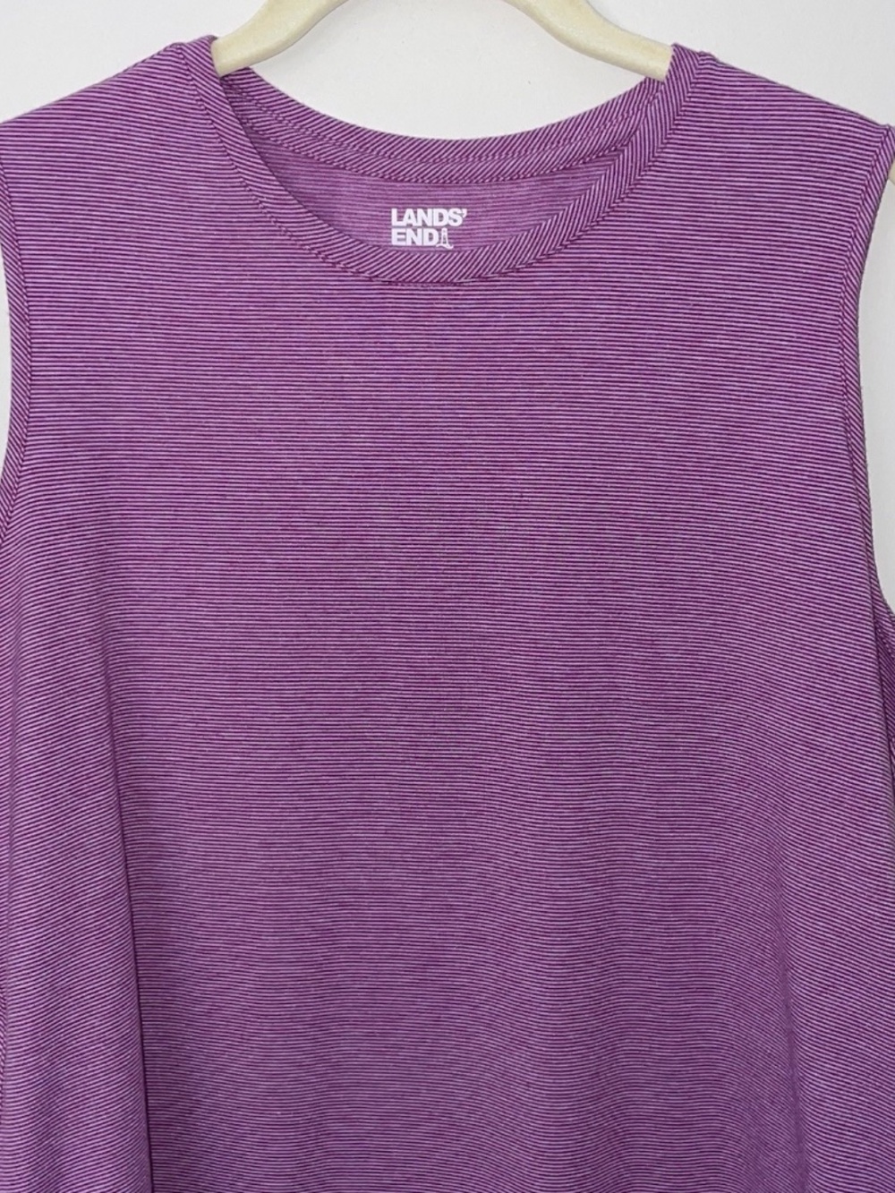 Land's End Medium Petite 100% Swing Tunic Tank Top Purple Stripe - Picture 3 of 9